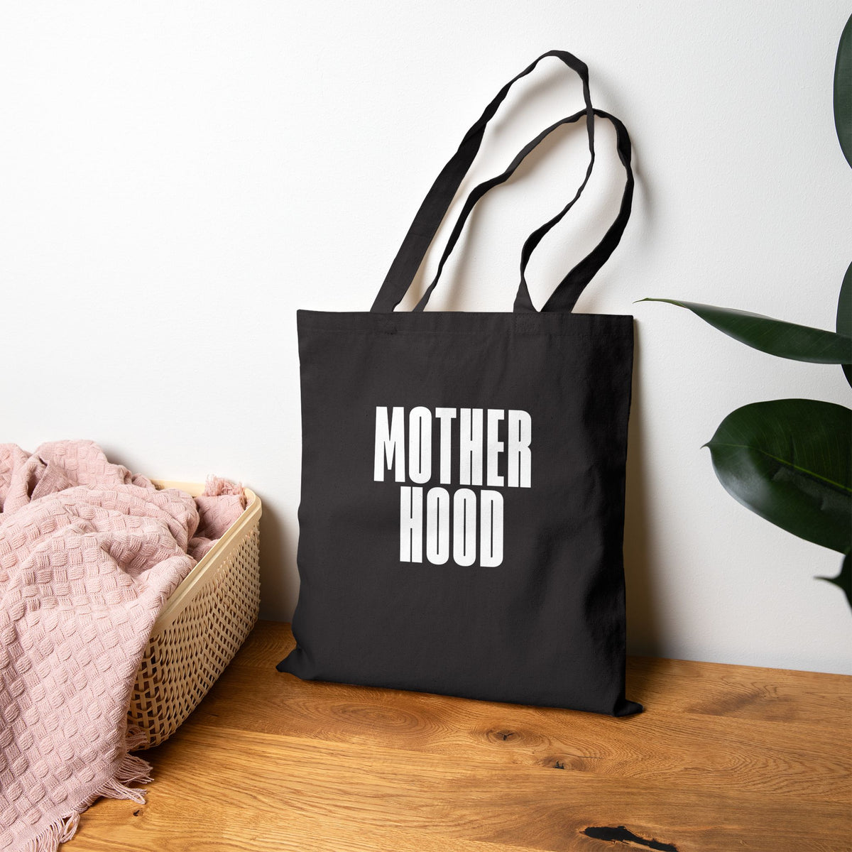 MOTHERHOOD tote bag | bold white text cotton canvas