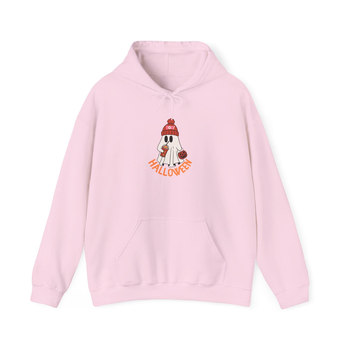 Cute Ghost in Beanie Halloween Hoodie | Retro Boo Cool coffee drinking trick or treat Pumpkin Design