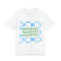 Manifest Repeat Checkerboard T-shirt | Manifest Typography, Blue Green Marble