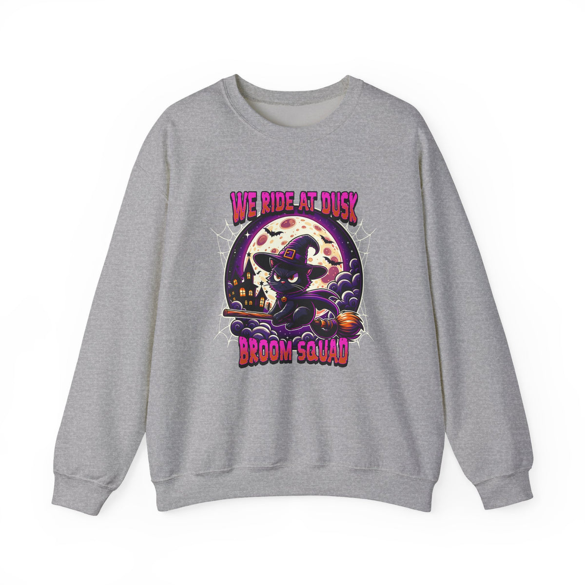 Halloween Sweatshirt Broom Squad Witch Black Cat Crewneck | We Ride at Dusk Halloween
