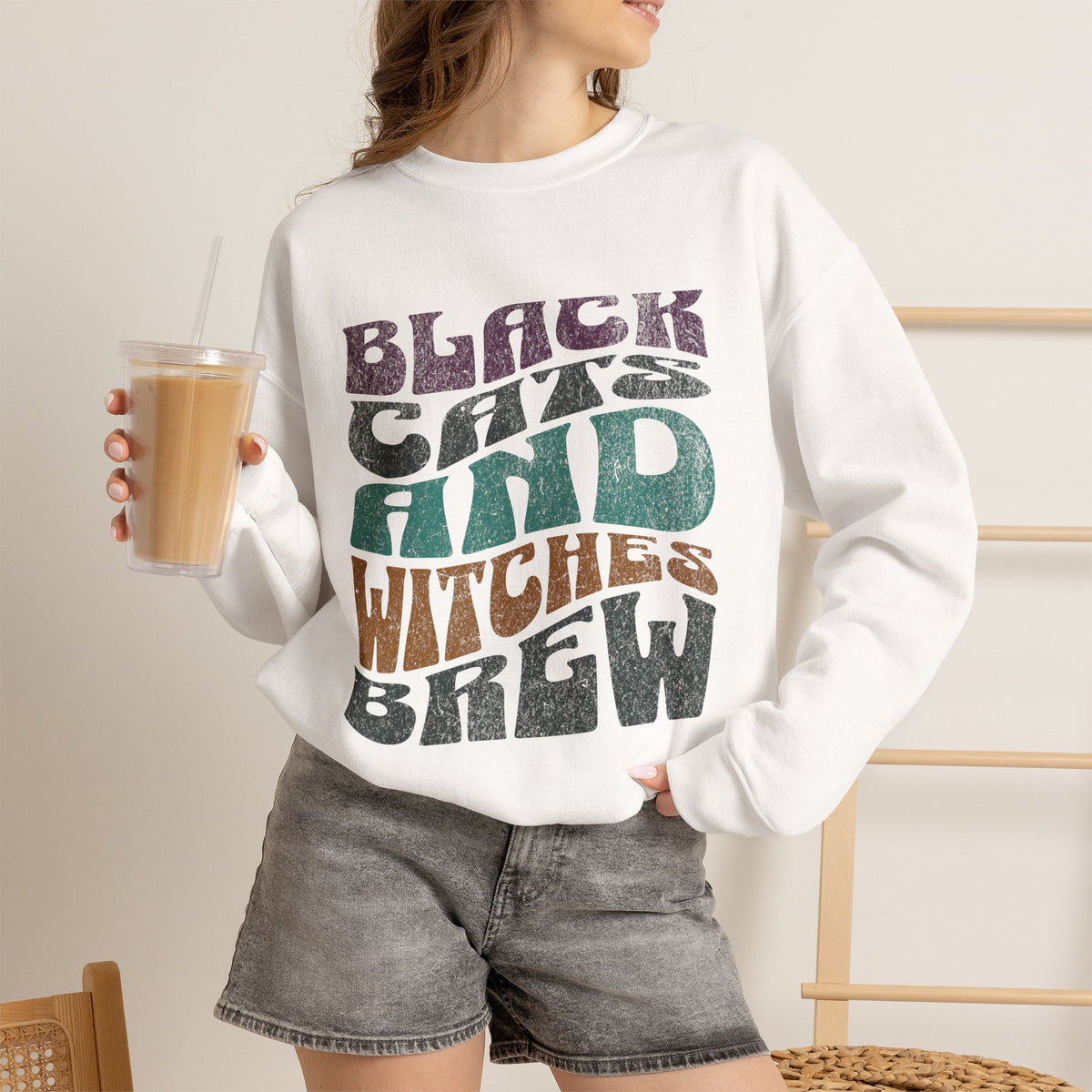 Black Cats and Witches Brew Sweatshirt | Halloween Graphic Crewneck