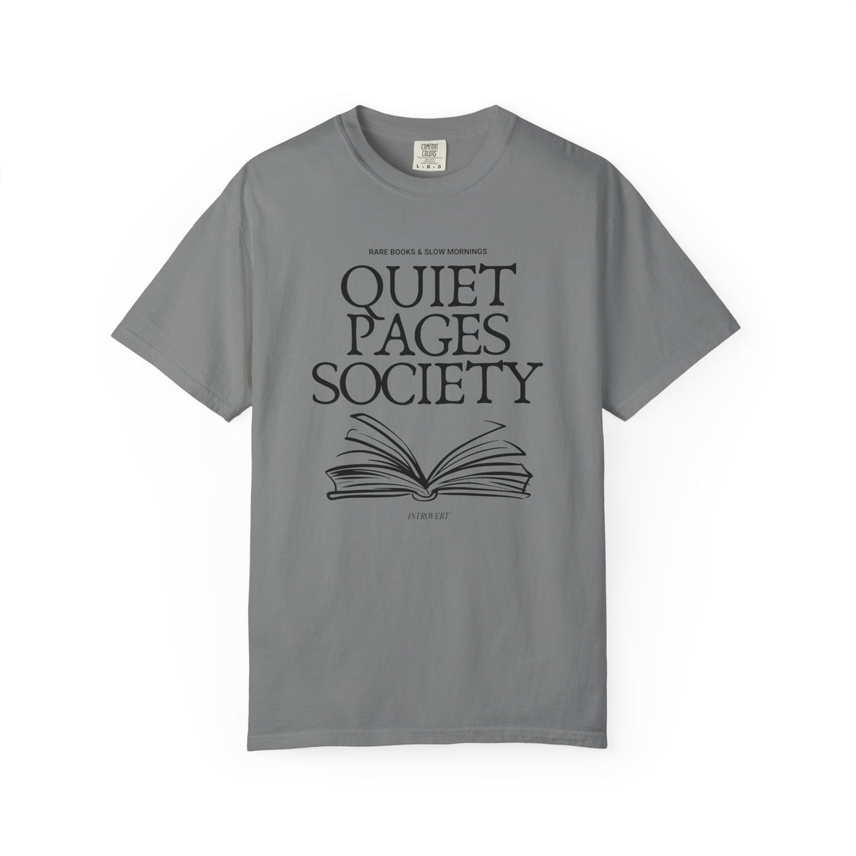Quiet Pages Society Comfort Colors T-shirt | Open Book Illustration, Literary Reading Club Tee