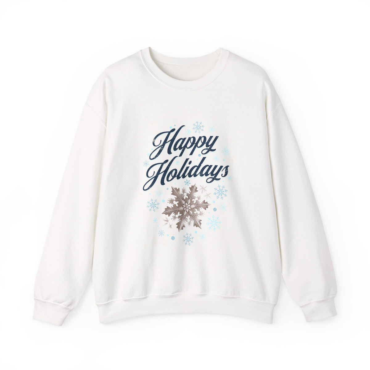 Christmas Sweatshirt | Happy Holidays snowflakes shades of blue neutral colors