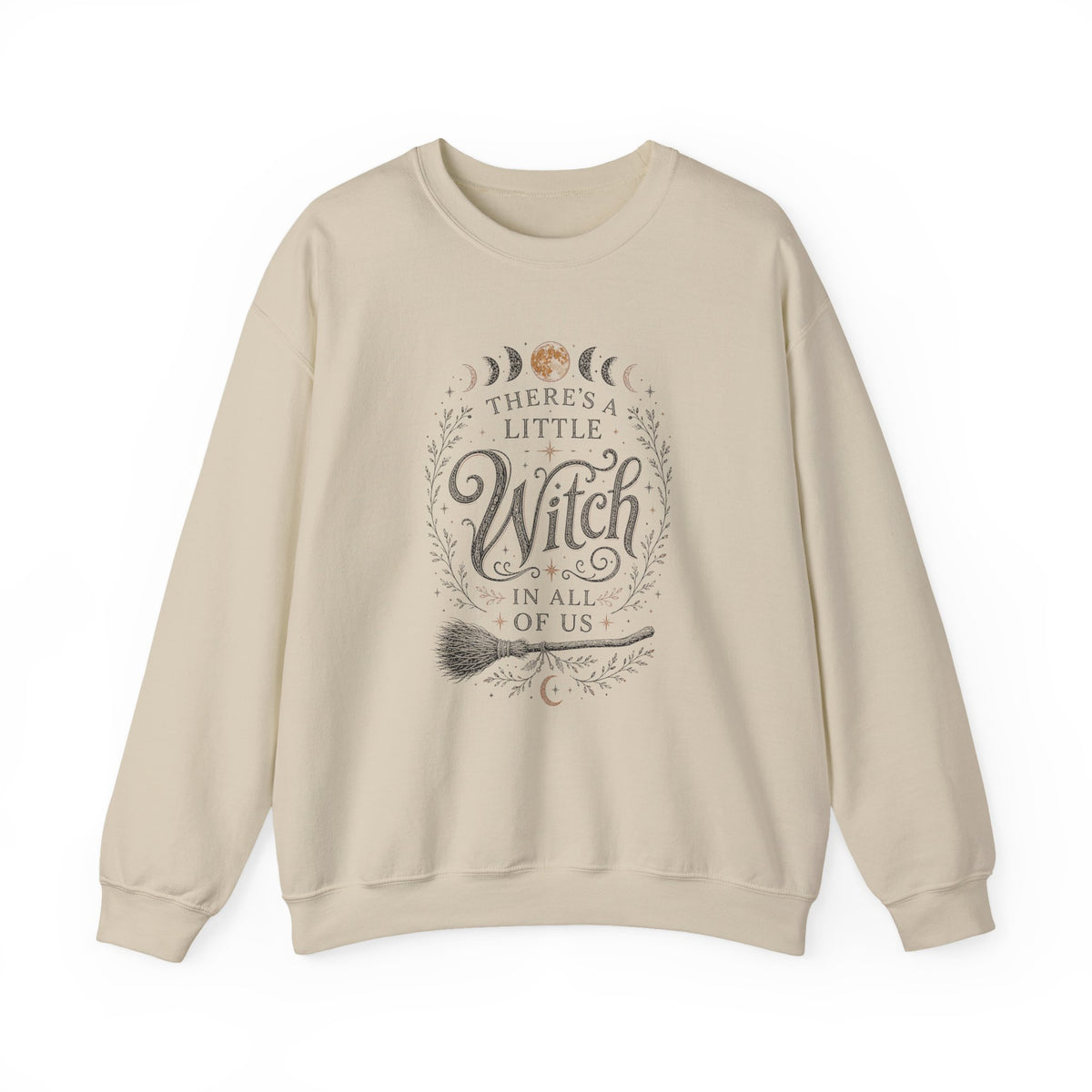 There's A Little Witch In All Of Us sweatshirt | moon phases broomstick witchy design halloween humor