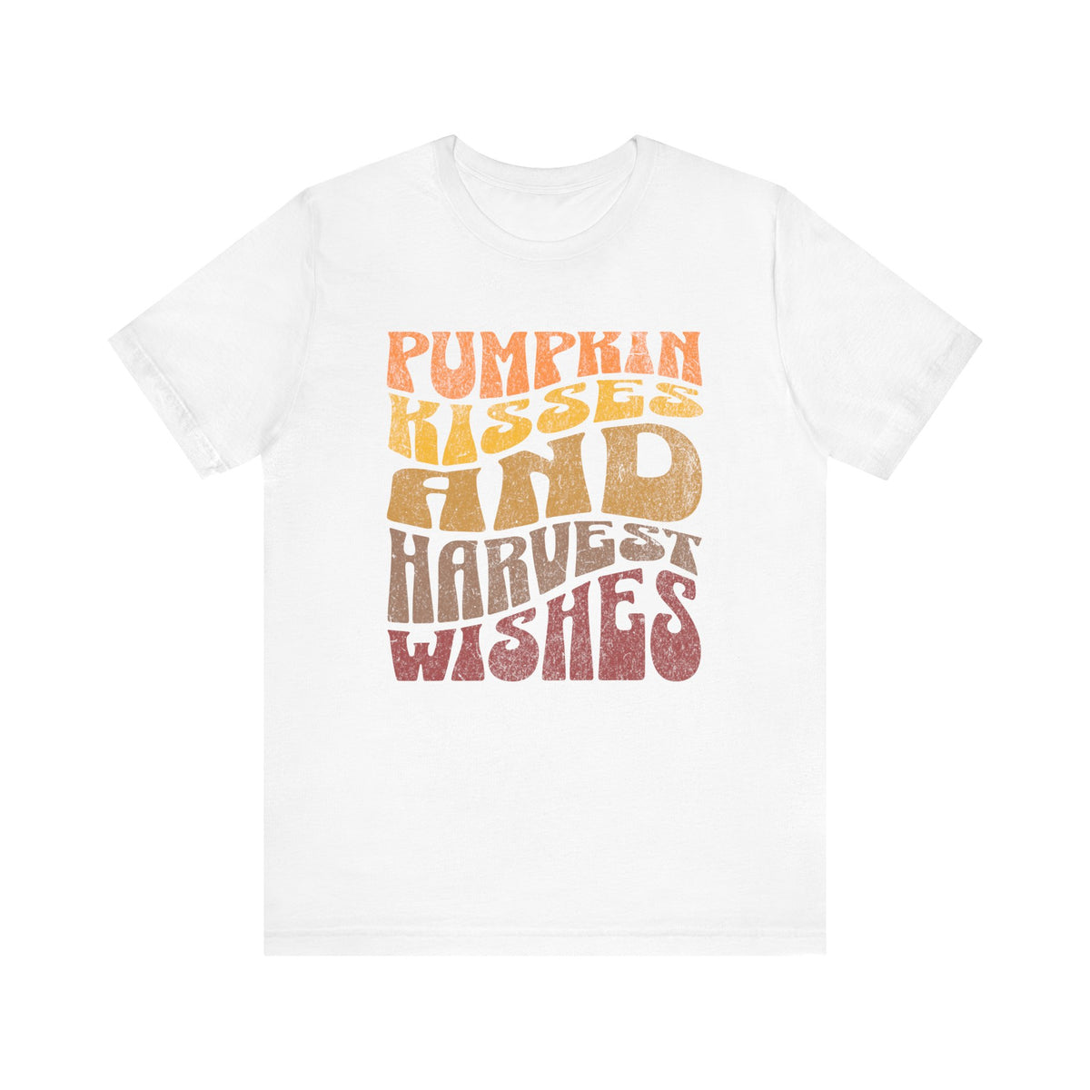 Pumpkin Kisses and Harvest Wishes T-Shirt | Fall Autumn Retro Typography Tee