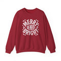 Christmas Sweatshirt Merry and Bright | Vintage Style Typography Holiday Crewneck Snowflakes Stars