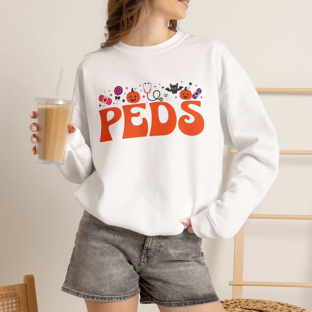 Halloween Nurse Sweatshirt PEDS | Pumpkin Candy Bat Ghost Crewneck