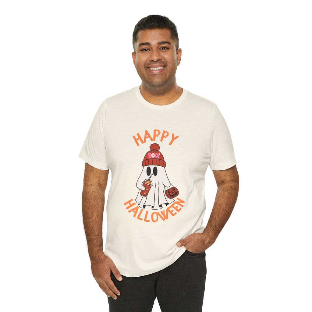 Cute Ghost Wearing Beanie Happy Halloween Tee | Halloween Shirt