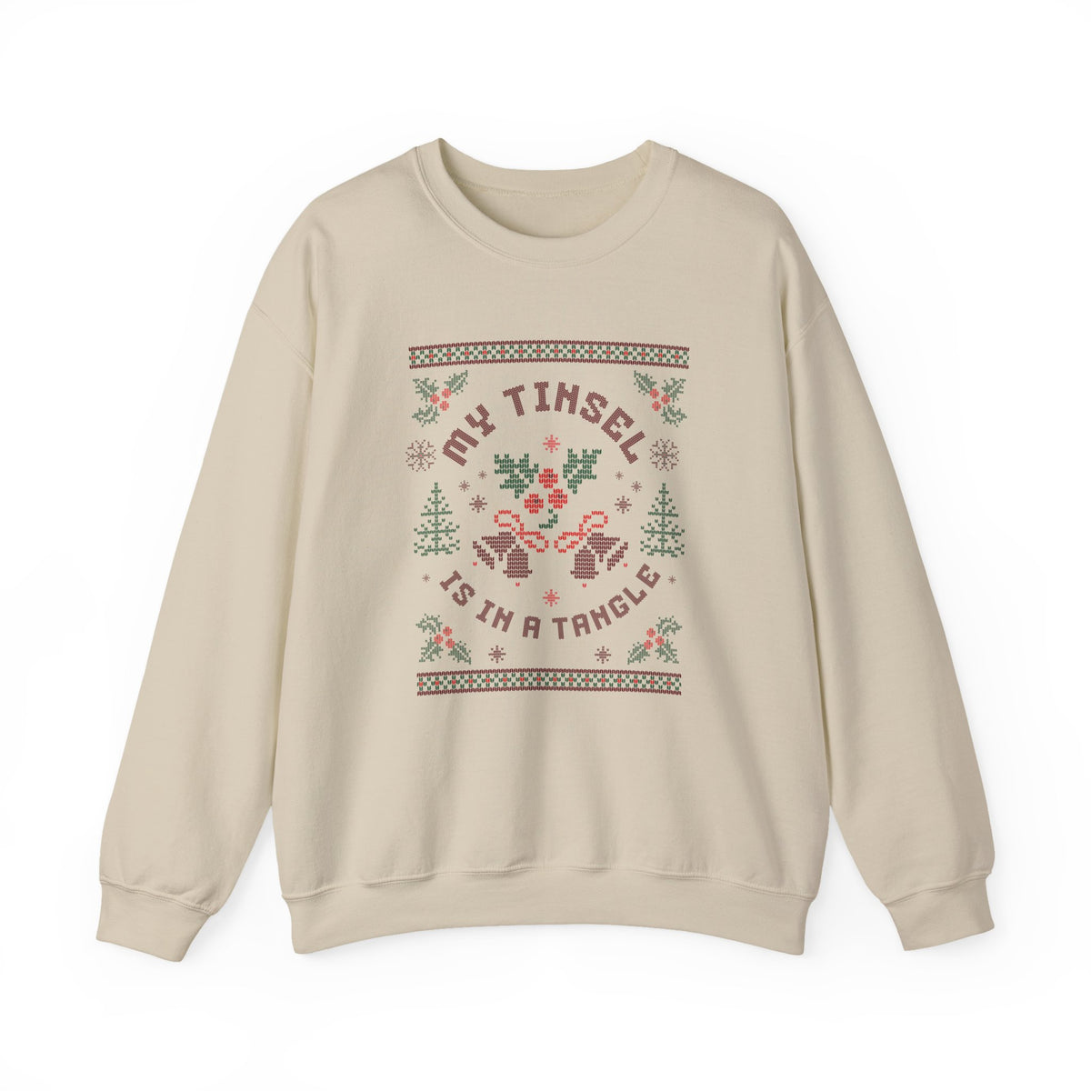 Christmas Sweatshirt Humor | My Tinsel Is in a Tangle Retro Pixel Art Crewneck