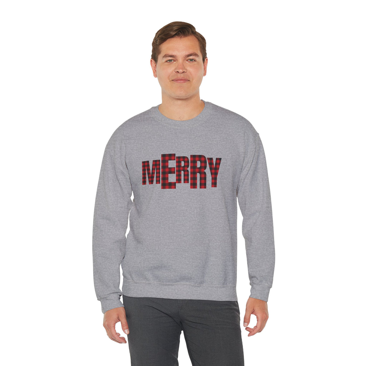 MERRY buffalo plaid letters Sweatshirt | Christmas holiday cozy design