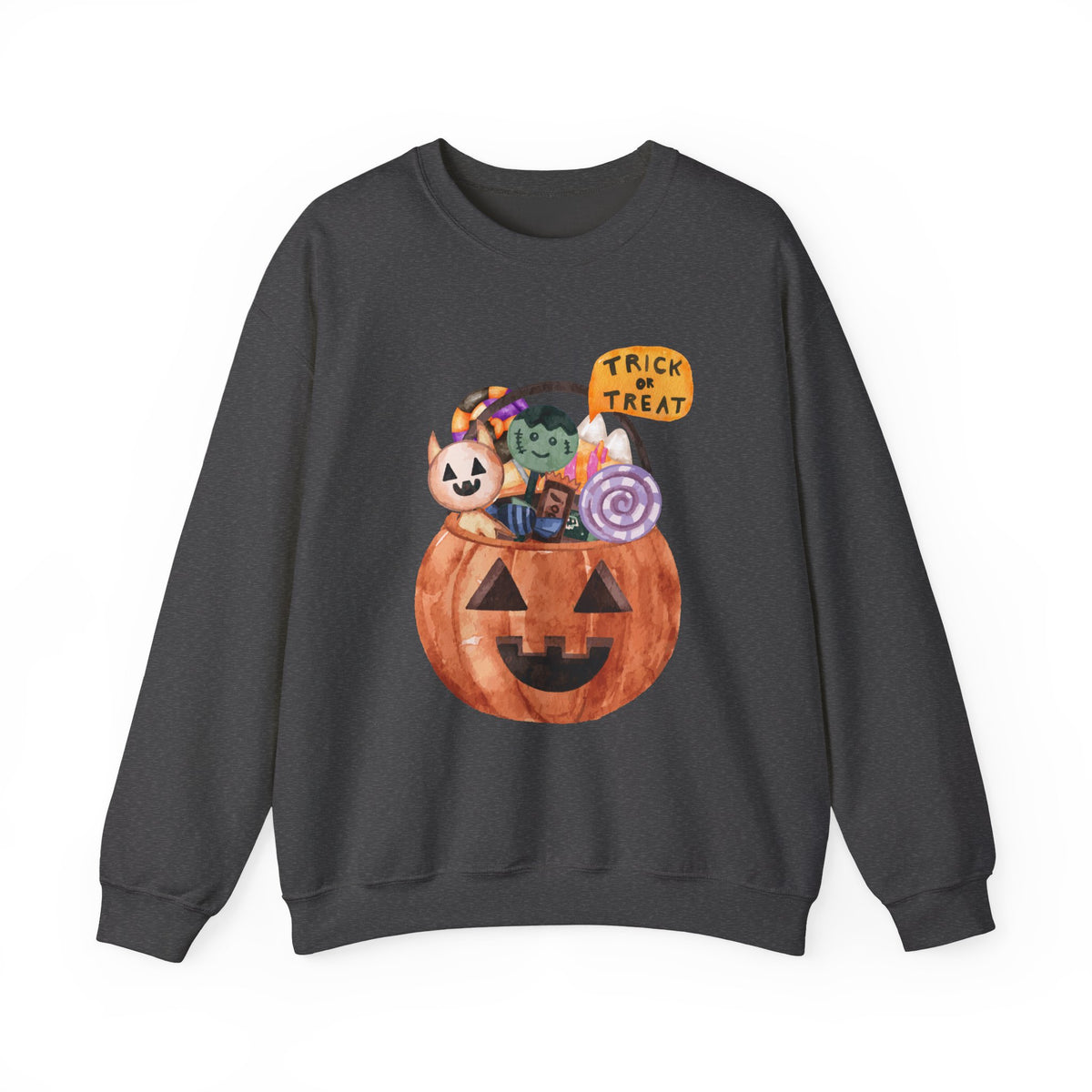 Halloween Pumpkin Candy Crewneck Sweatshirt — Trick or Treat Jack-O-Lantern Design