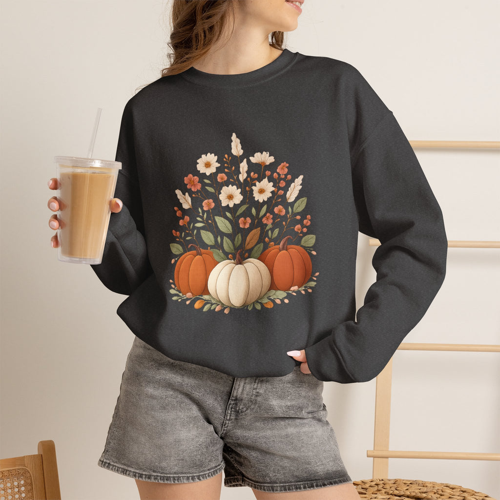 Autumn Floral Pumpkins Sweatshirt | Fall Harvest Pumpkin Crewneck