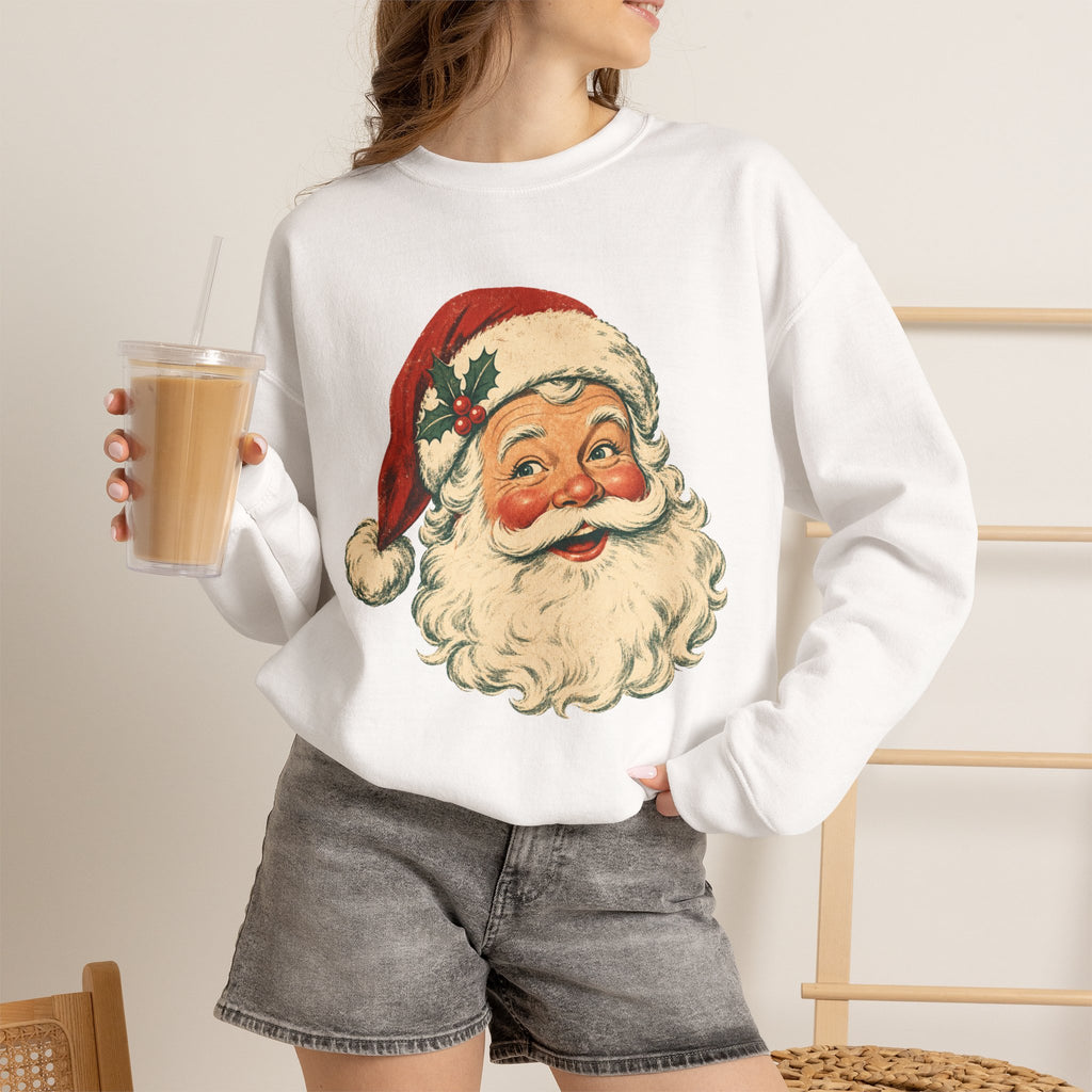Vintage Santa Face Crewneck Sweatshirt | Retro Christmas Holiday Sweater