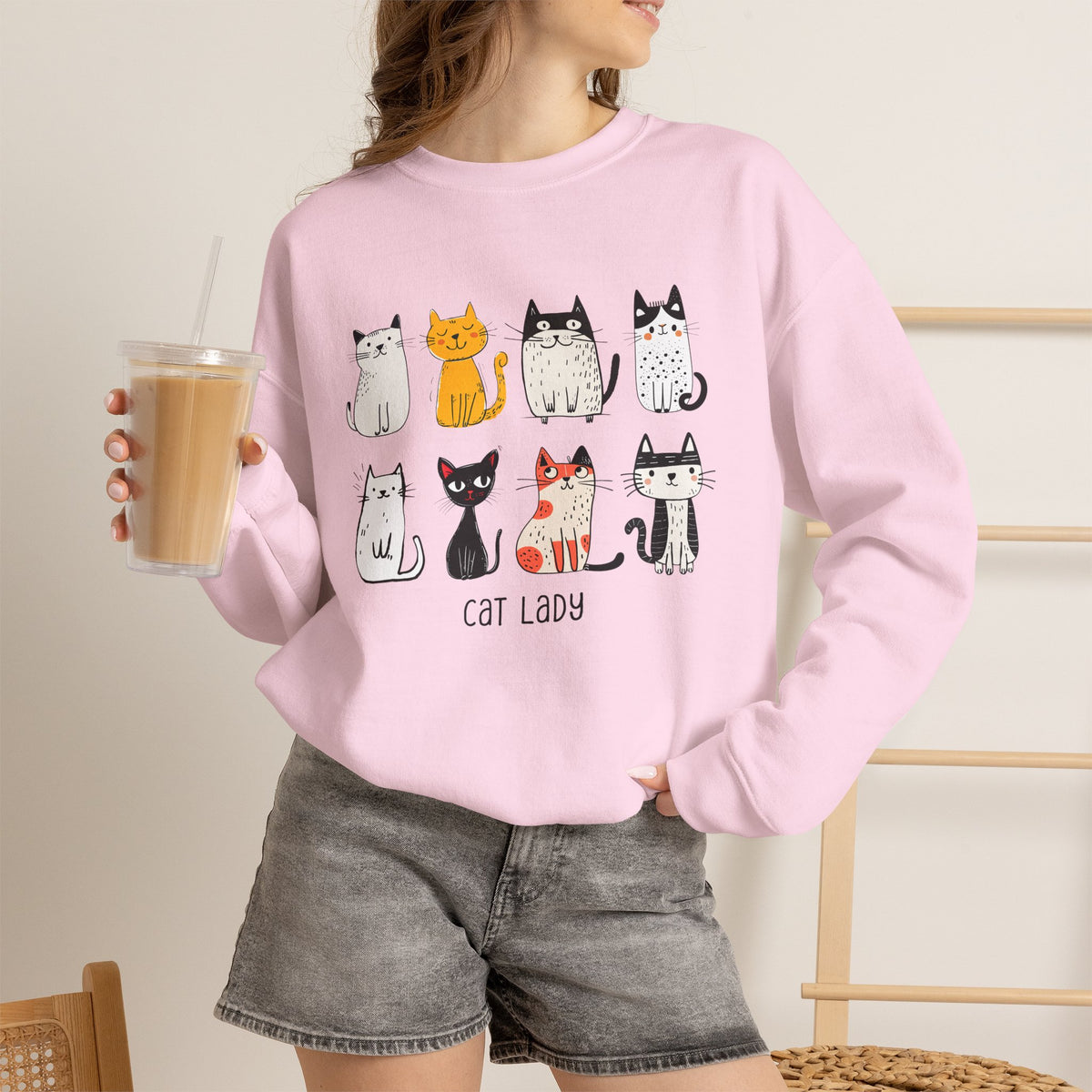 Cute Cat Illustrations Cat Lady Sweatshirt | Cat Lover Crewneck