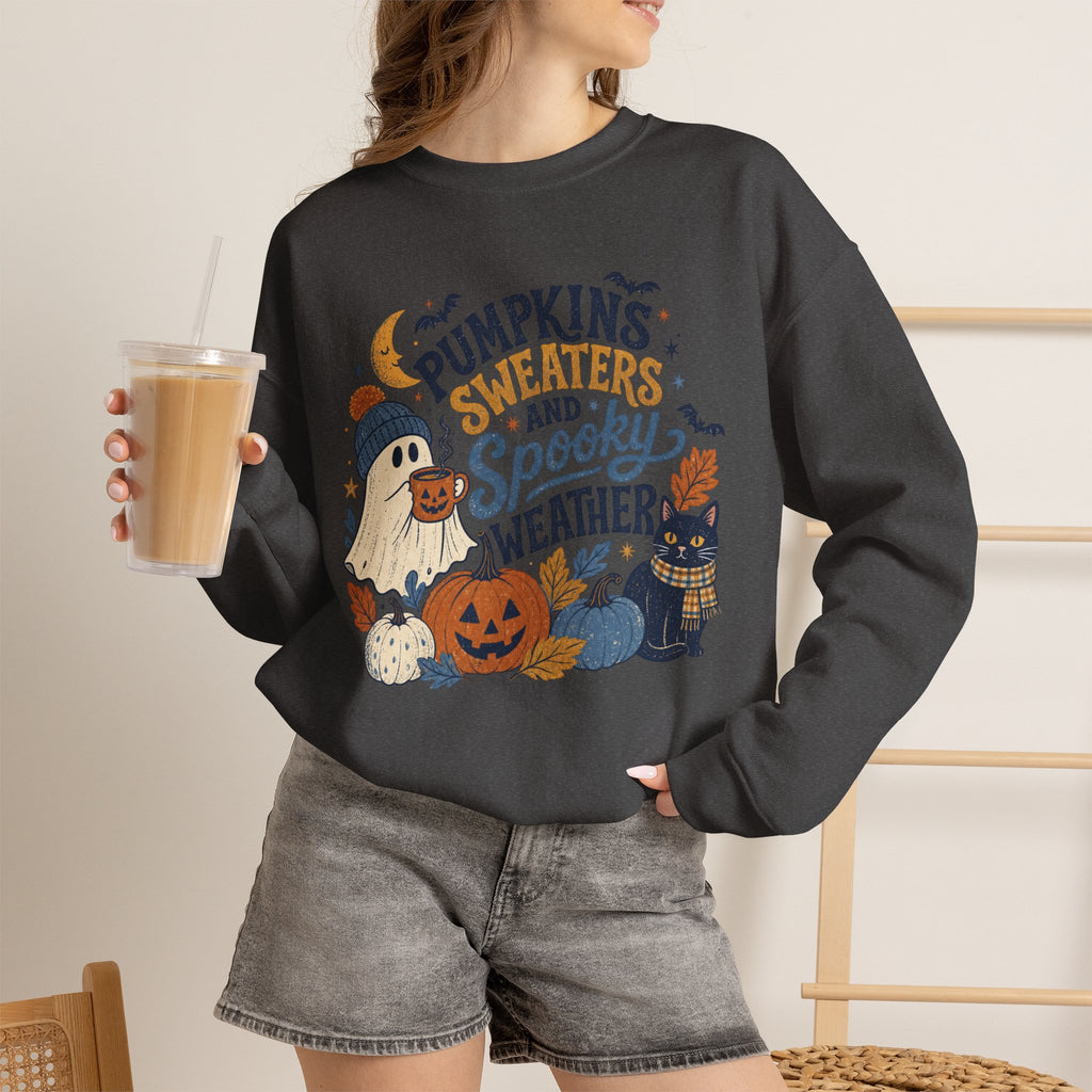 Pumpkins Sweaters and Spooky Weather Crewneck Sweatshirt | Halloween Autumn Cozy