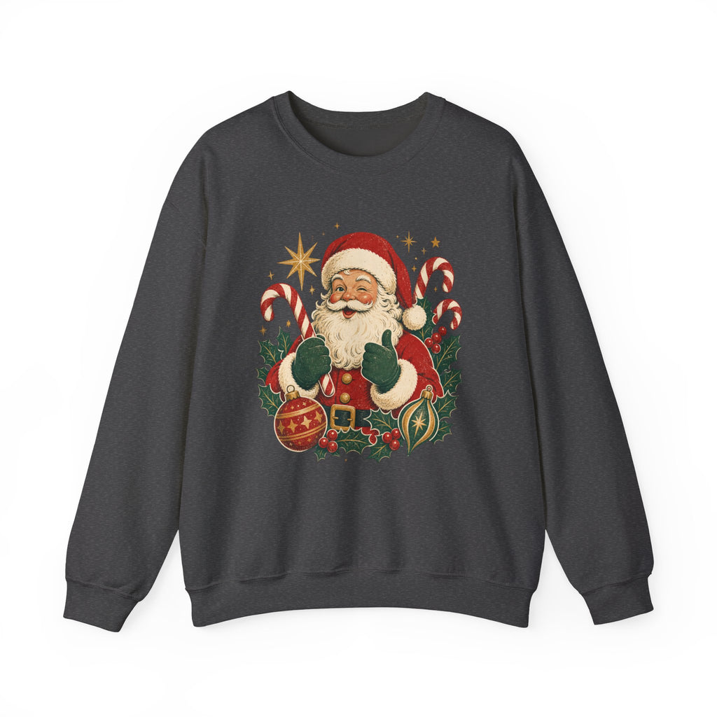 Vintage Santa Claus sweatshirt | Retro Christmas Santa, candy canes & ornaments