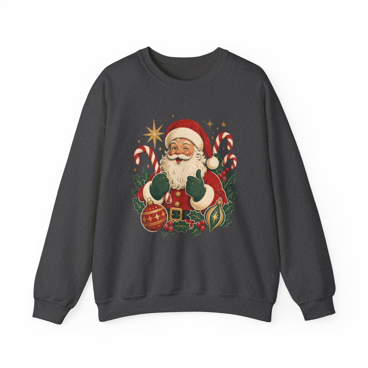 Vintage Santa Claus sweatshirt | Retro Christmas Santa, candy canes & ornaments