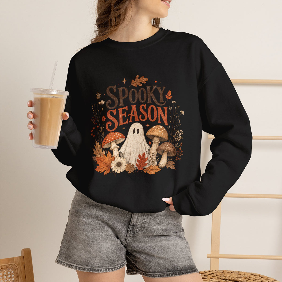 Spooky Season ghost mushrooms autumn leaves sweatshirt | Halloween fall
