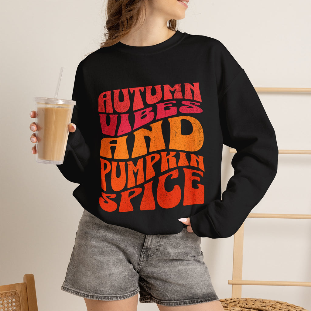 Autumn Vibes and Pumpkin Spice Sweatshirt | Fall Typography Crewneck