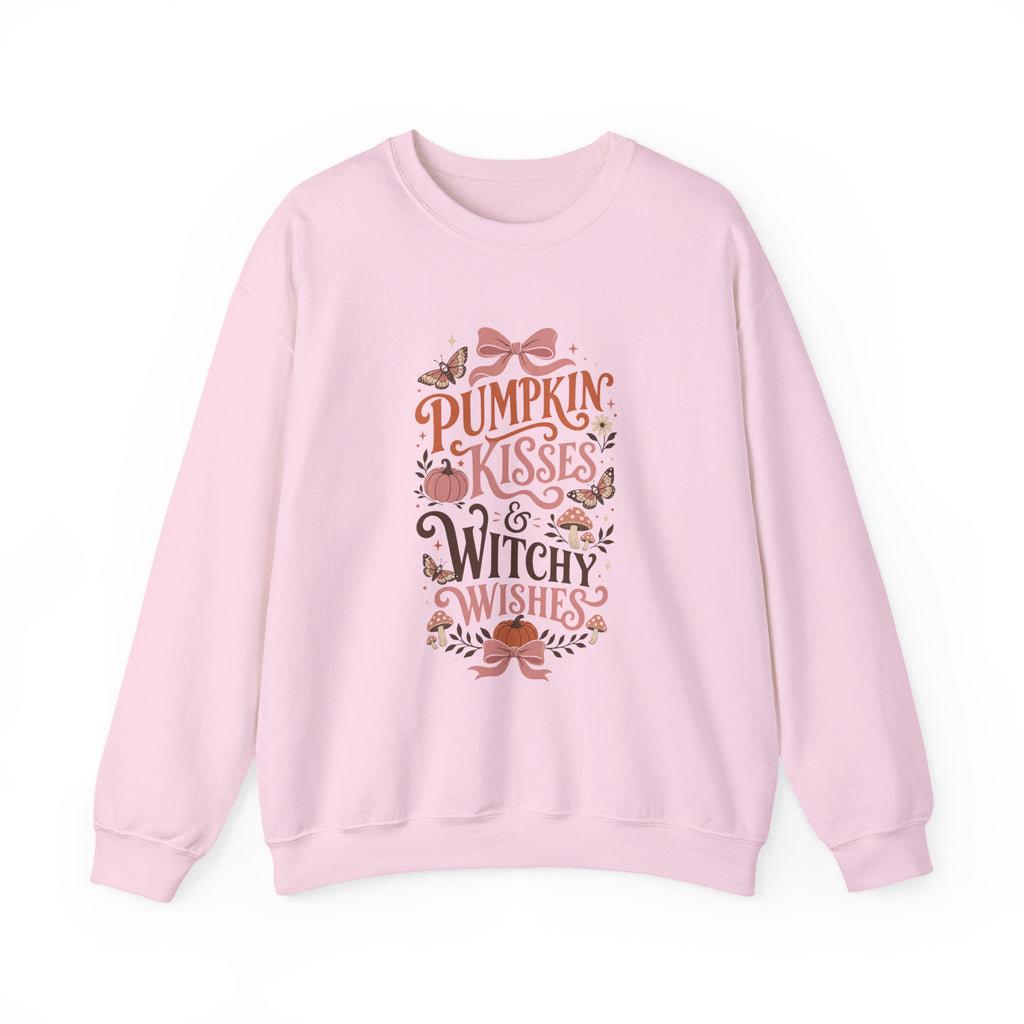 Pumpkin Kisses & Witchy Wishes Crewneck Sweatshirt | Fall Halloween Butterflies Sweater