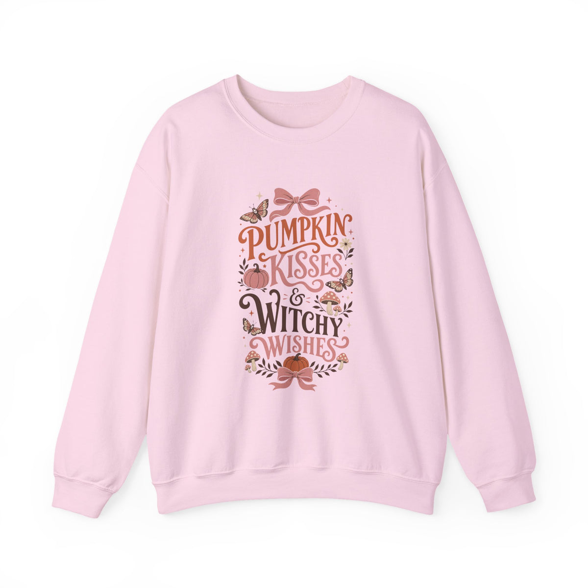 Pumpkin Kisses & Witchy Wishes Crewneck Sweatshirt | Fall Halloween Butterflies Sweater