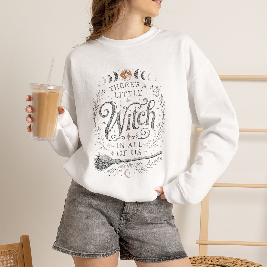 There's A Little Witch In All Of Us sweatshirt | moon phases broomstick witchy design halloween humor