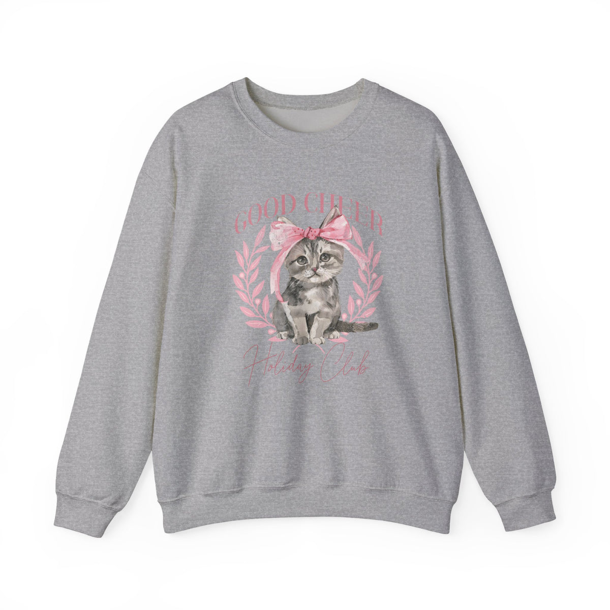 Christmas Kitten Sweatshirt | Cute Cat Illustration, Good Cheer Holiday Club Pink Coquette Style
