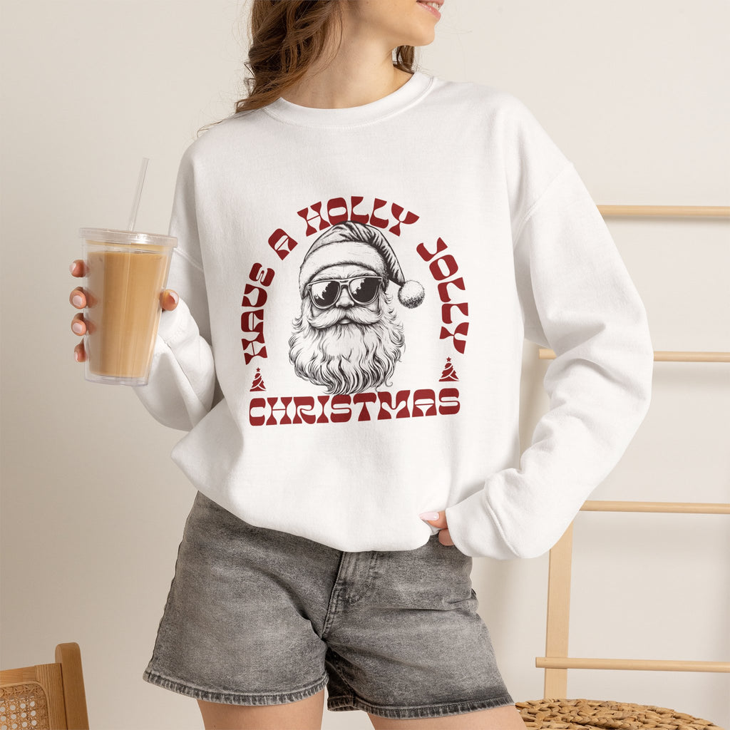 Santa Sweatshirt | Cool Santa Sunglasses Retro Holly Jolly Christmas