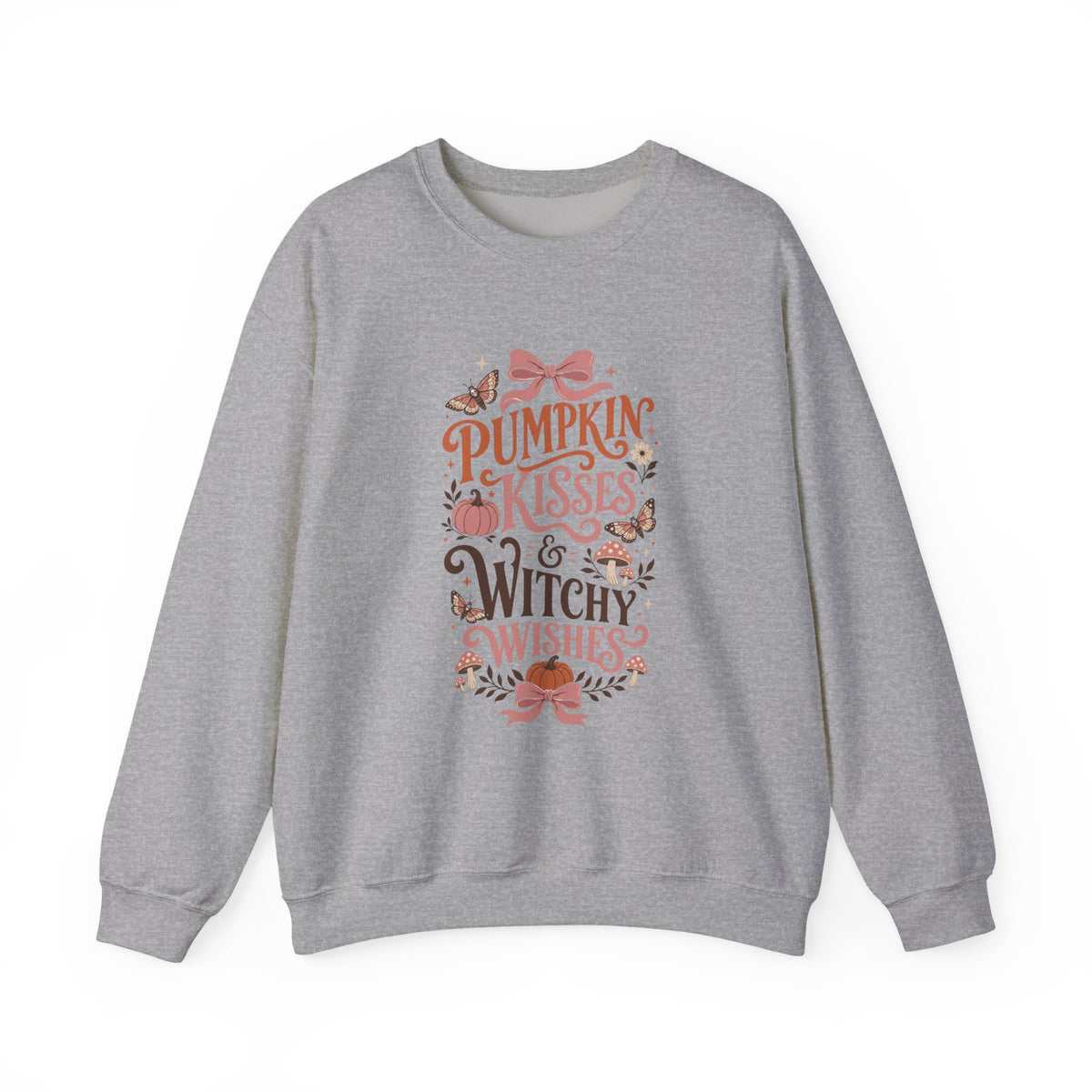 Pumpkin Kisses & Witchy Wishes Crewneck Sweatshirt | Fall Halloween Butterflies Sweater