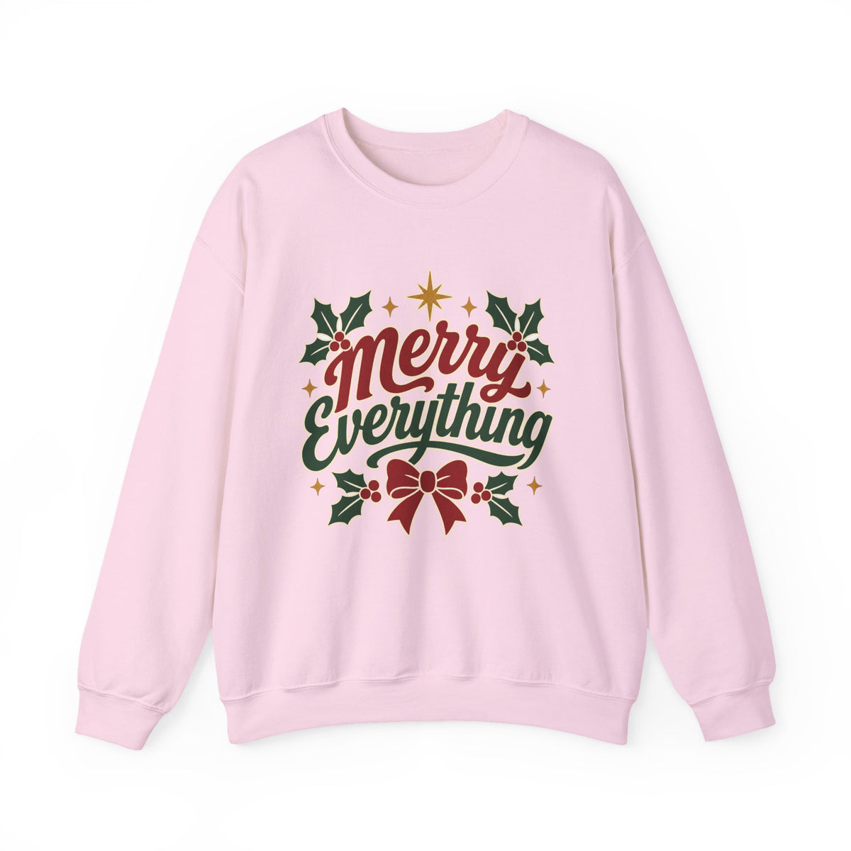 Merry Everything Christmas Sweatshirt | Holiday Script Holly Bow Crewneck