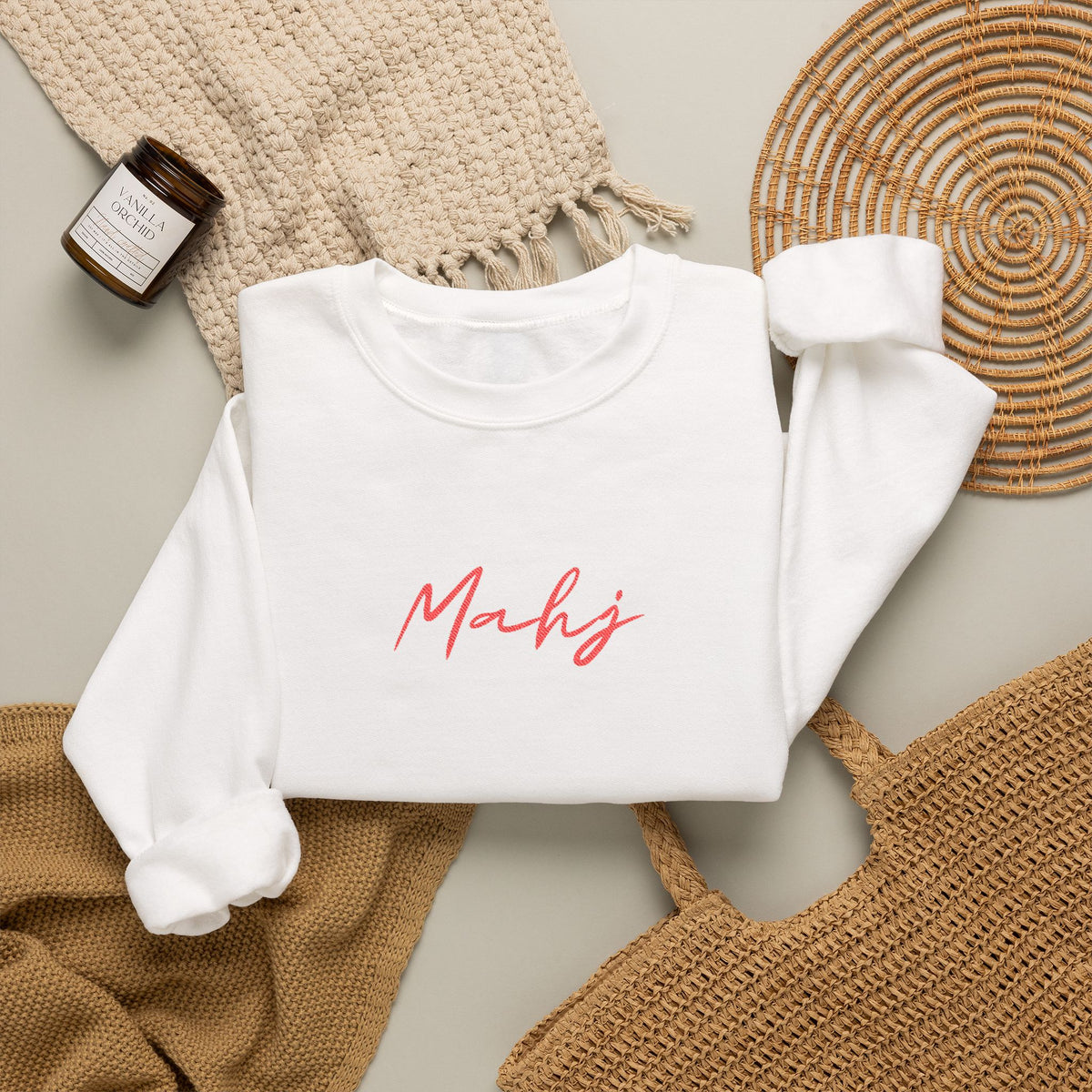 Embroidered Sweatshirt Mahj | Mahjong Minimal Script Crewneck