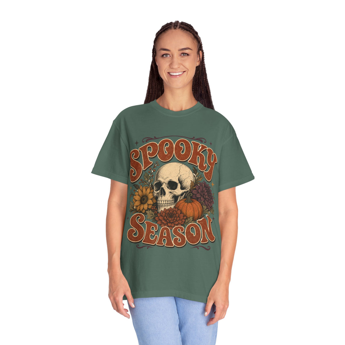 Spooky Season Skull Pumpkin Floral T-shirt | Halloween Fall Tee