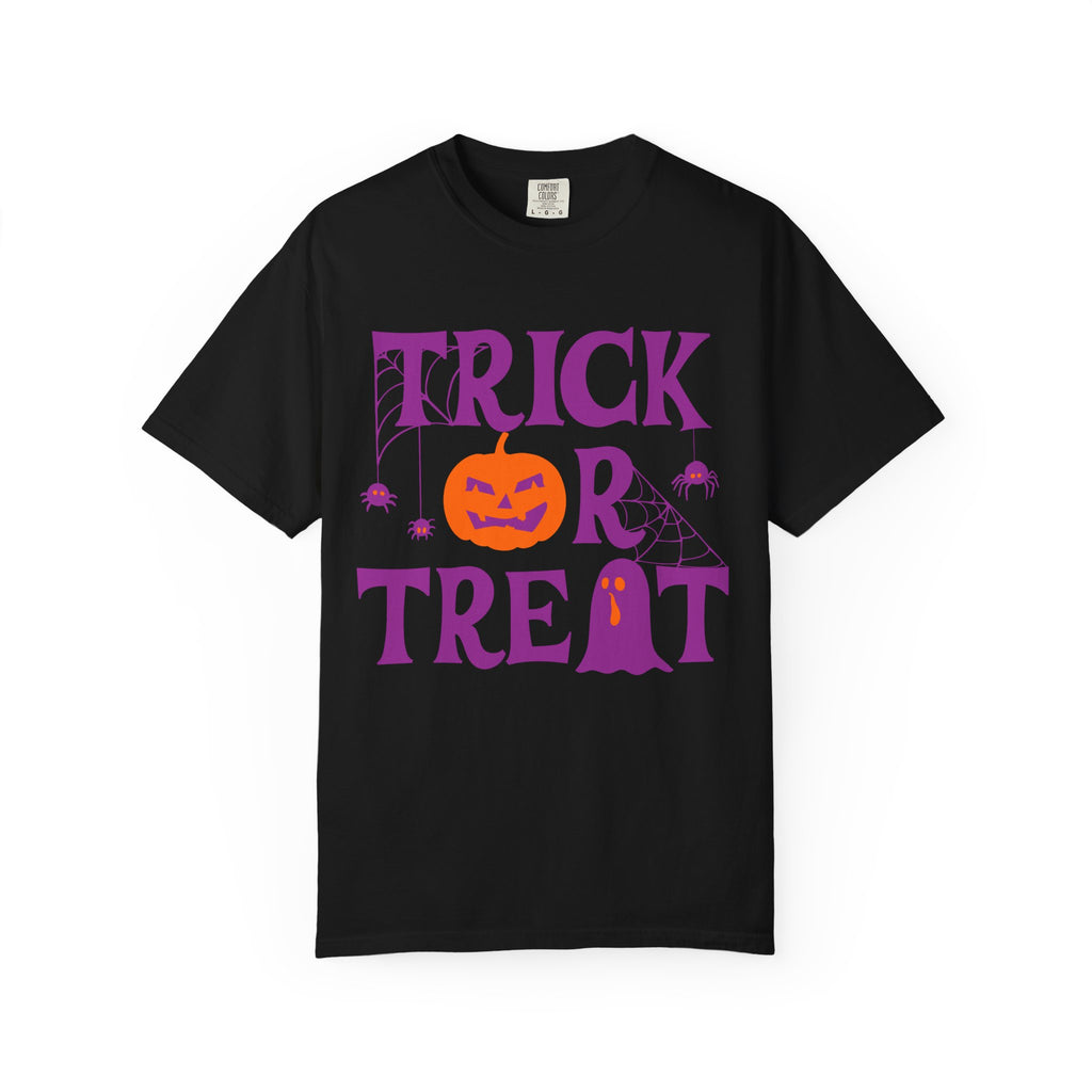Trick Or Treat Halloween Design T-shirt | Pumpkin Ghost Spiderweb Tee