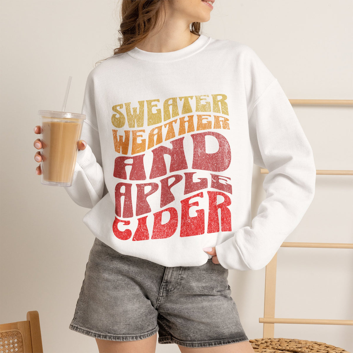 Sweater Weather And Apple Cider sweatshirt | Fall Typography Retro Colors