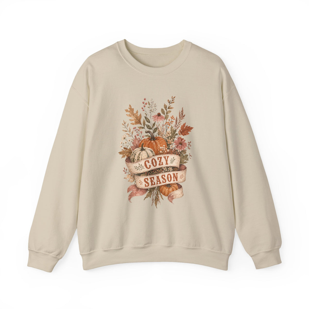 Cozy Season Fall Pumpkin Floral Crewneck Sweatshirt | Autumn Sweater