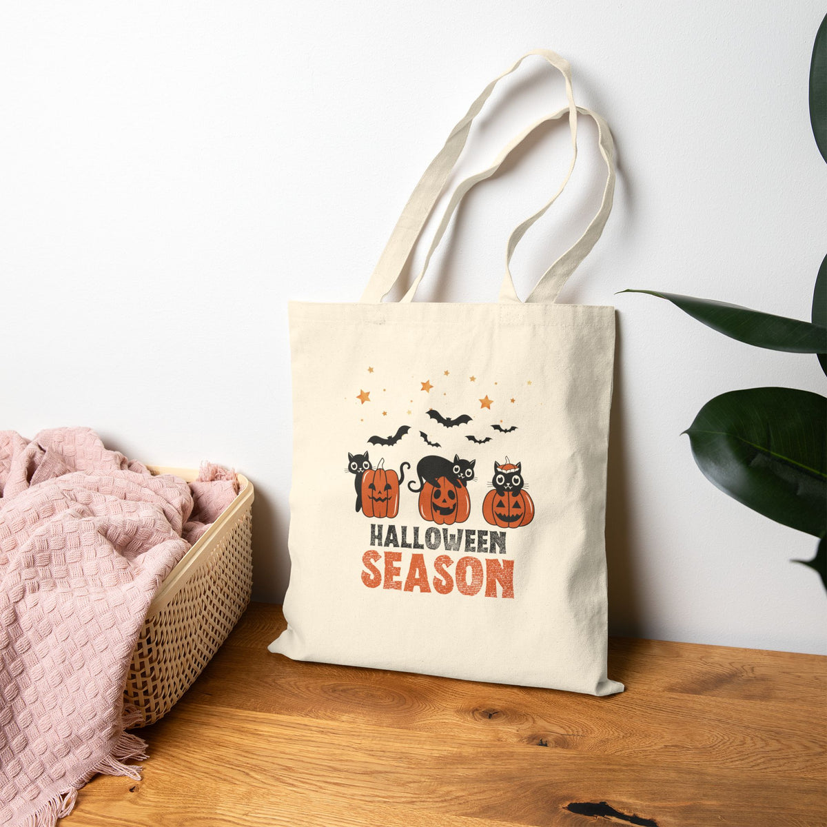 Halloween Season pumpkin black cats bats tote | Jack-O'-Lanterns, Bats & Stars Canvas Tote