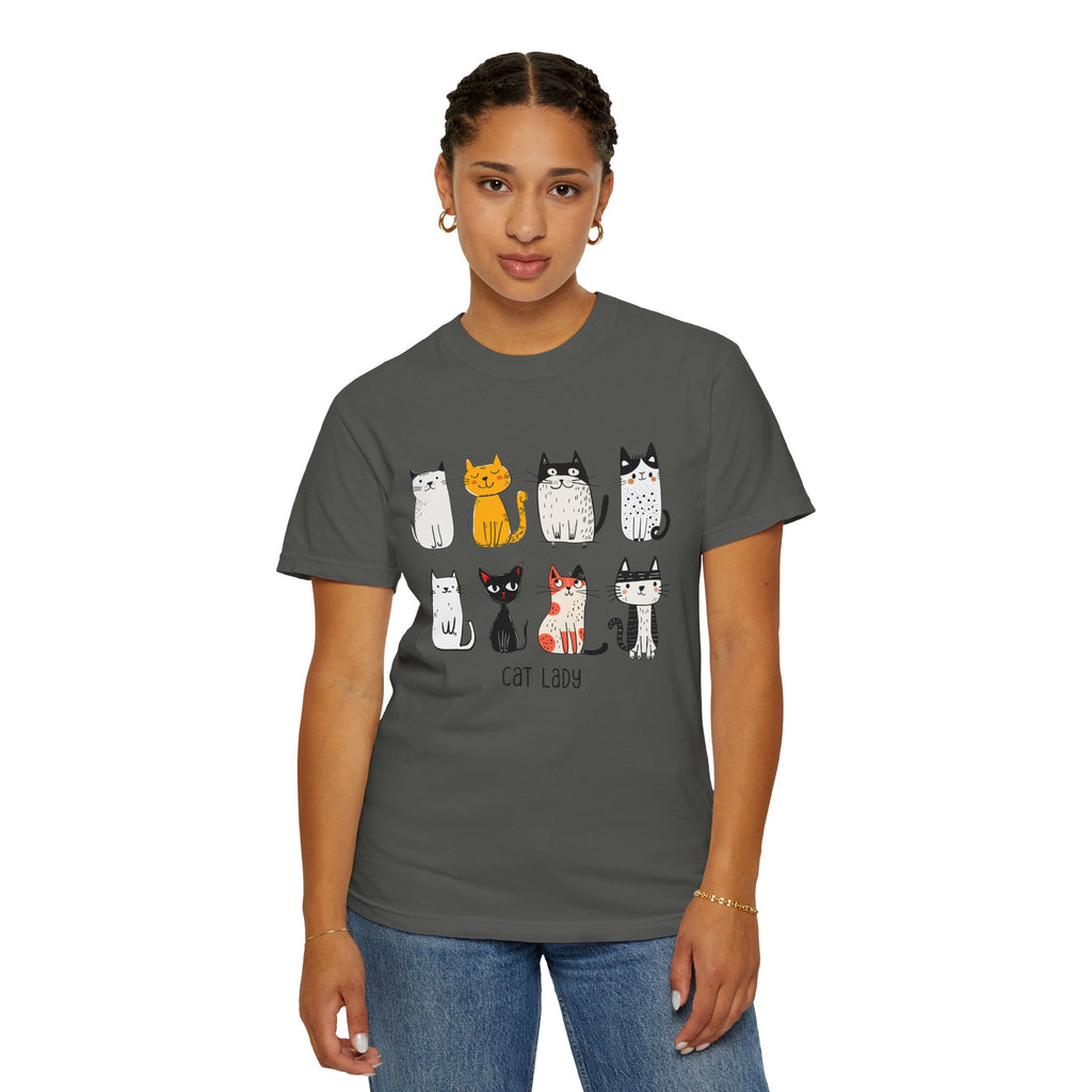 Cute Cat Illustration Cat Lady T-shirt | Kitty Lineup, Whimsical Cats
