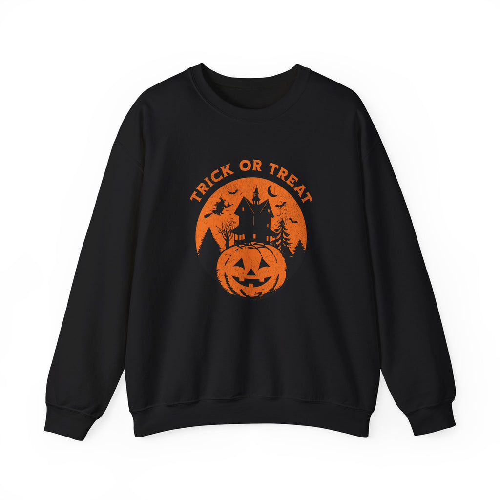 Trick or Treat Pumpkin Haunted House Sweatshirt | Halloween Spooky Haunted House Crewneck