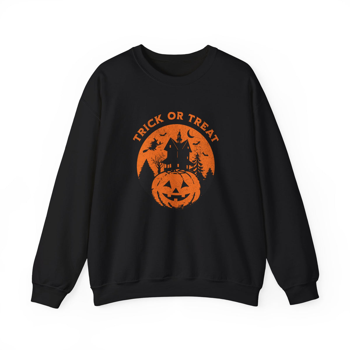 Trick or Treat Pumpkin Haunted House Sweatshirt | Halloween Spooky Haunted House Crewneck