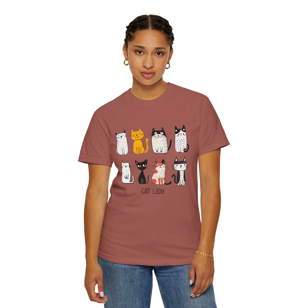 Cute Cat Illustration Cat Lady T-shirt | Kitty Lineup, Whimsical Cats