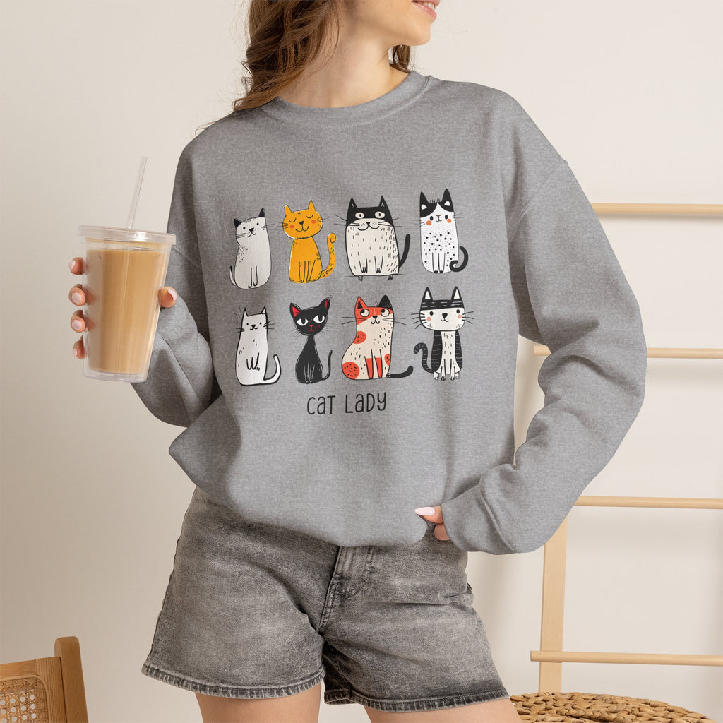 Cute Cat Illustrations Cat Lady Sweatshirt | Cat Lover Crewneck