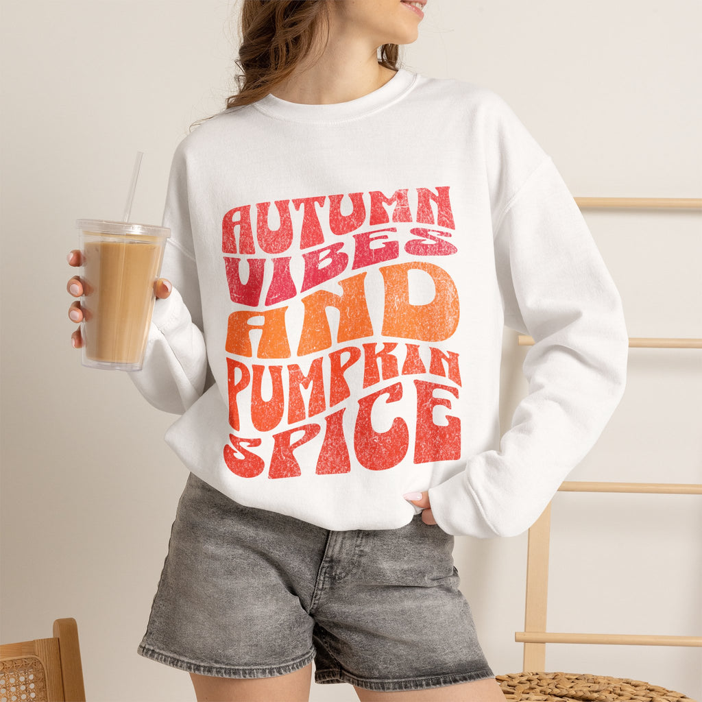 Autumn Vibes and Pumpkin Spice Sweatshirt | Fall Typography Crewneck