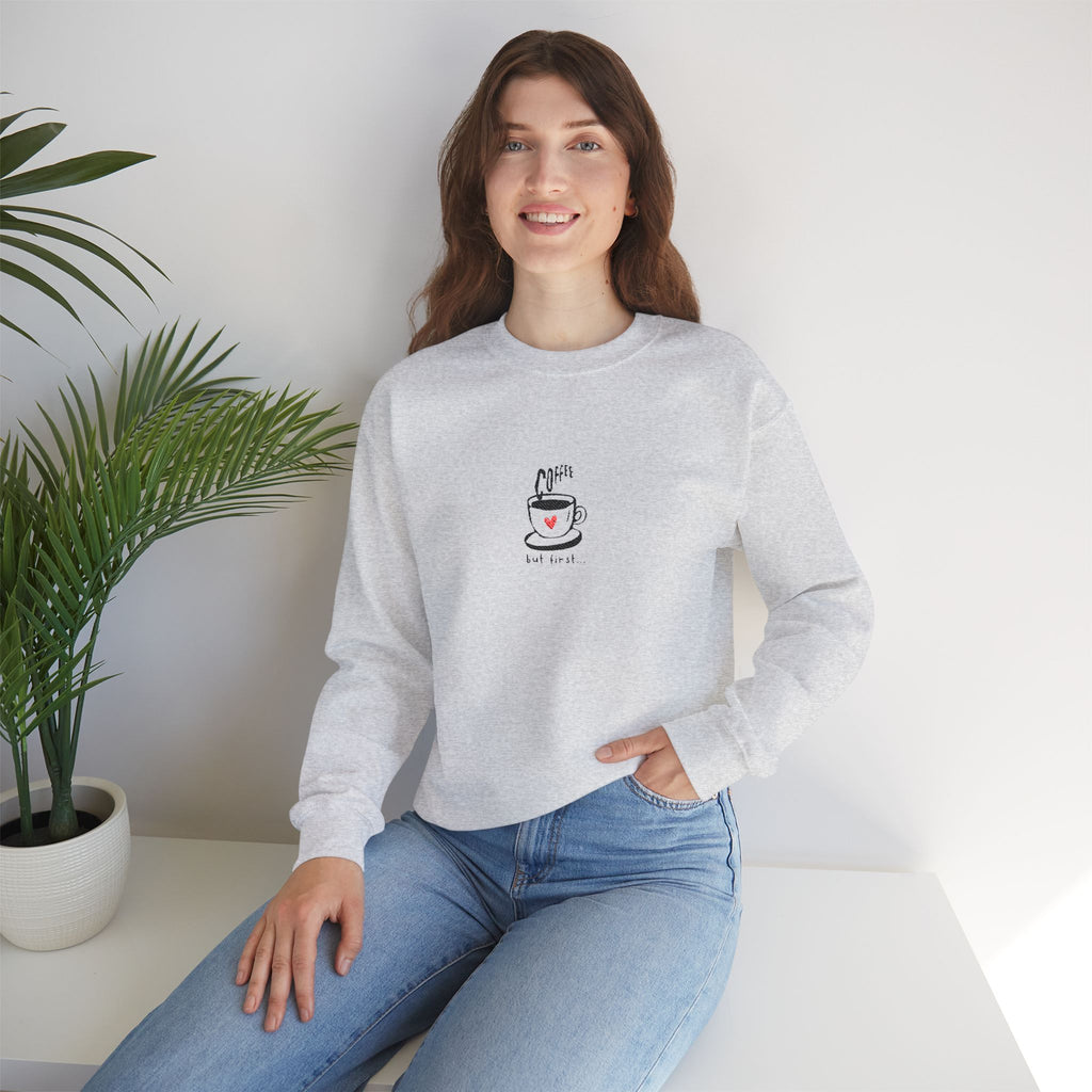 Embroidered Sweatshirt Coffee Cup | Coffee Lovers Minimalist But First Coffee Illustration