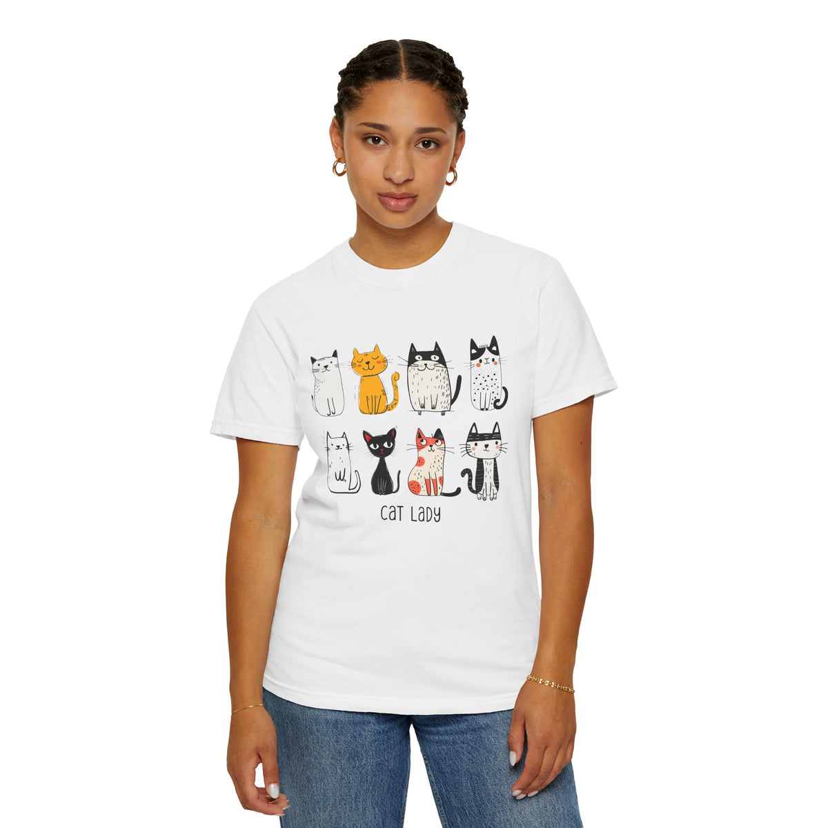 Cute Cat Illustration Cat Lady T-shirt | Kitty Lineup, Whimsical Cats