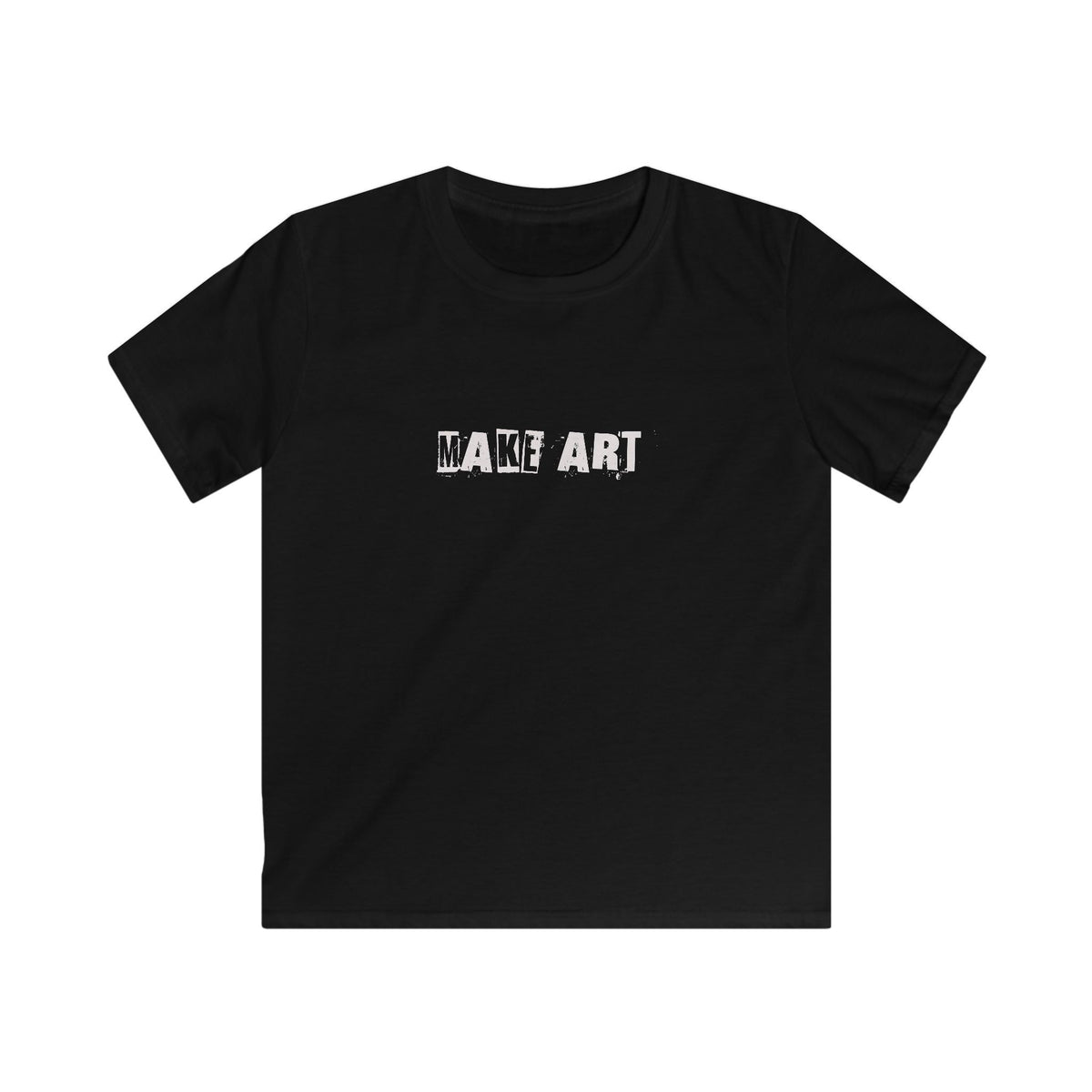 MAKE ART Kids Tee | Stencil Grunge Text, Black Graphic Shirt