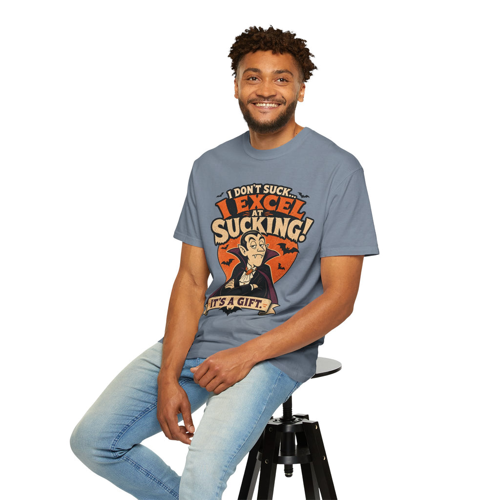 I Don't Suck I Excel At Sucking Vampire Illustration T-shirt