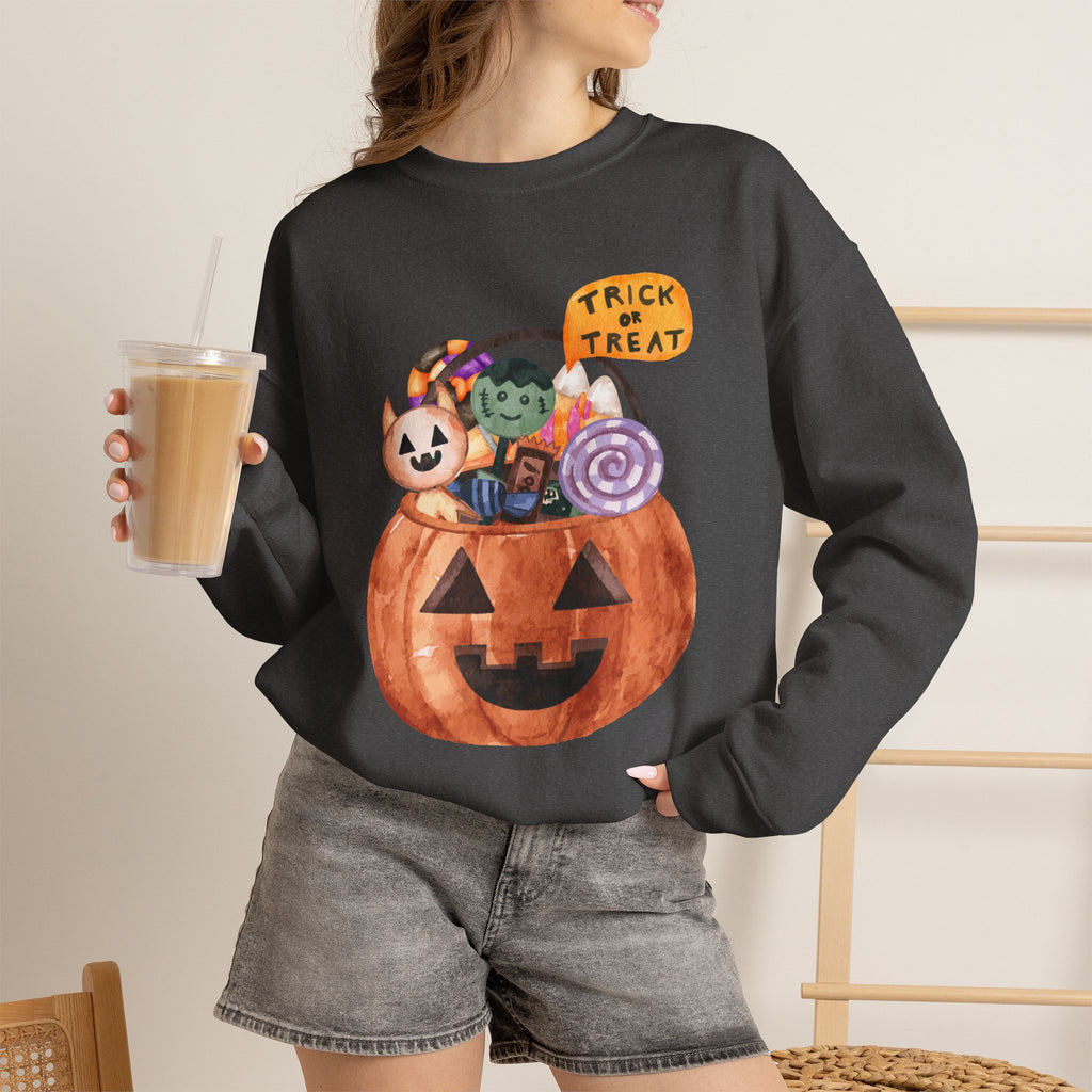 Halloween Pumpkin Candy Crewneck Sweatshirt — Trick or Treat Jack-O-Lantern Design
