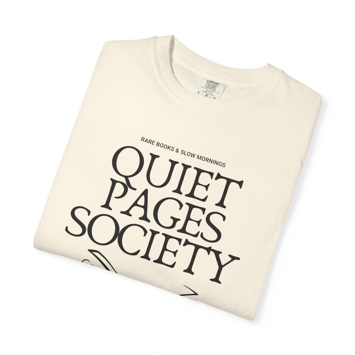 Quiet Pages Society Comfort Colors T-shirt | Open Book Illustration, Literary Reading Club Tee
