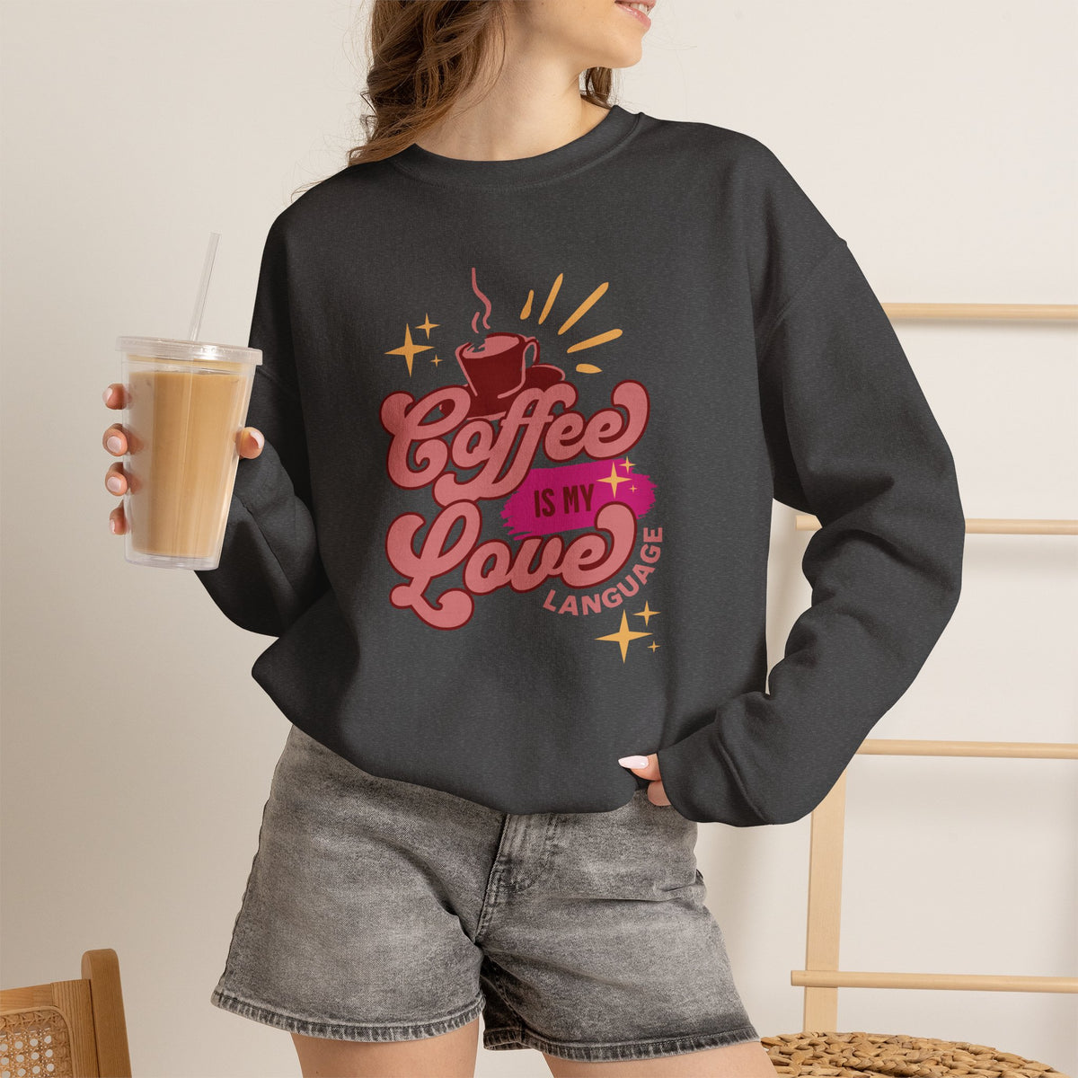 Coffee Is My Love Language Sweatshirt | Cute Retro Cup Illustration