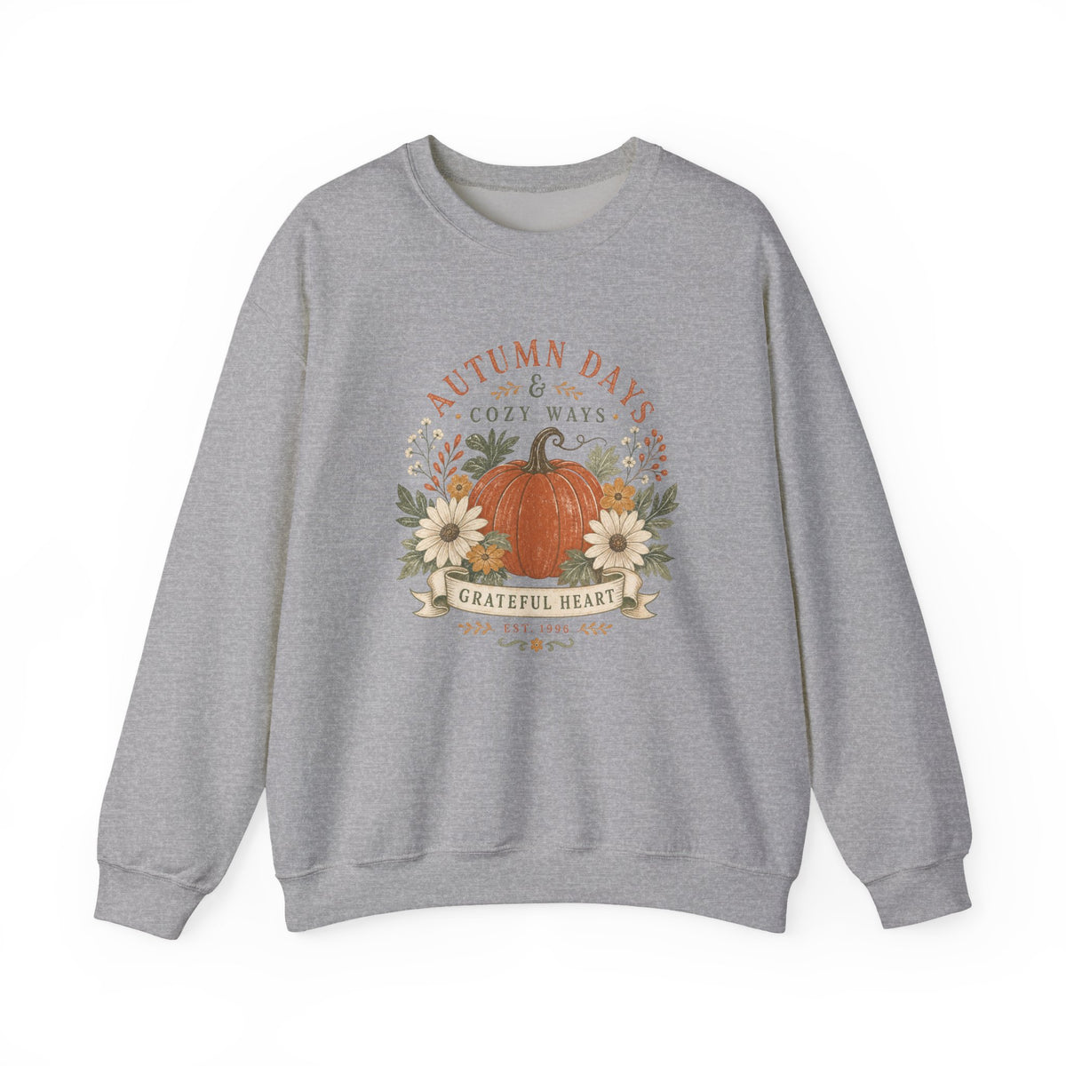 Autumn Days Cozy Ways pumpkin Fall floral crewneck sweatshirt | grateful heart